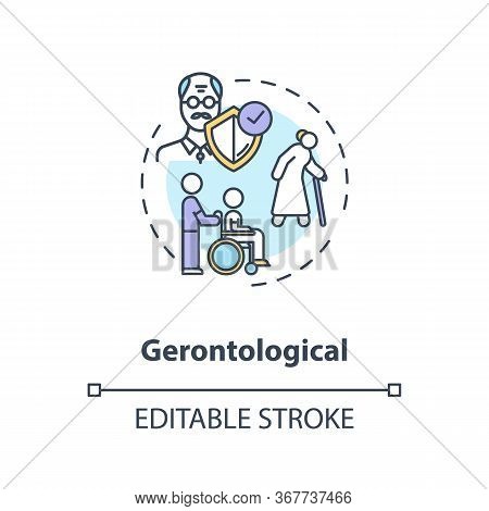 Gerontology Concept Icon. Community Service Idea Thin Line Illustration. Aged People Care And Securi