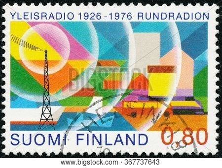 Vintage Stamp Printed In Finland 1976 Show 50Th Anniversary Of Broadcasting
