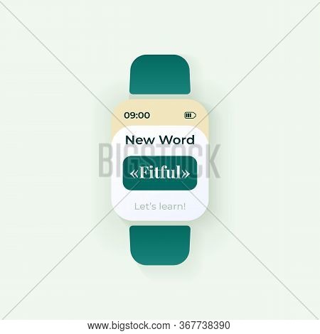 Daily Word Smartwatch Interface Vector Template. Mobile App Notification Night Mode Design. Educatio