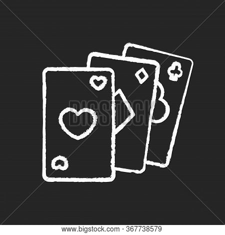 Card Game Chalk White Icon On Black Background. Traditional Casino Pastime, Poker. Competitive Gambl