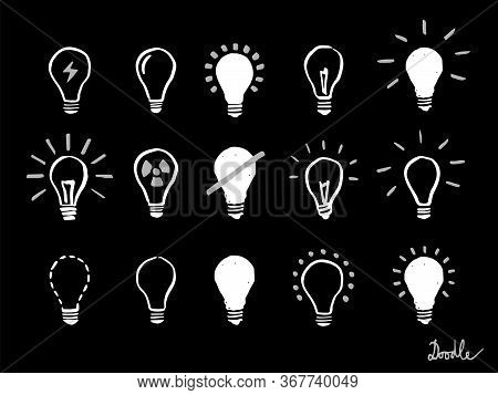 Light Bulb Hand Drawn Vector Set Doodle Icon Black