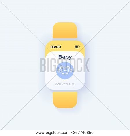 Baby Bedtime End Smartwatch Interface Vector Template. Mobile App Notification Night Mode Design. Ch