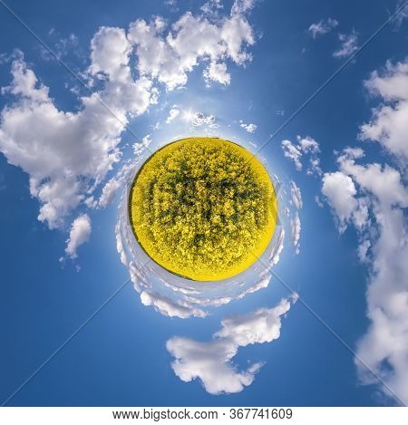 Little Planet Transformation Of Spherical Panorama 360 Degrees. Spherical Abstract Aerial View In Ra