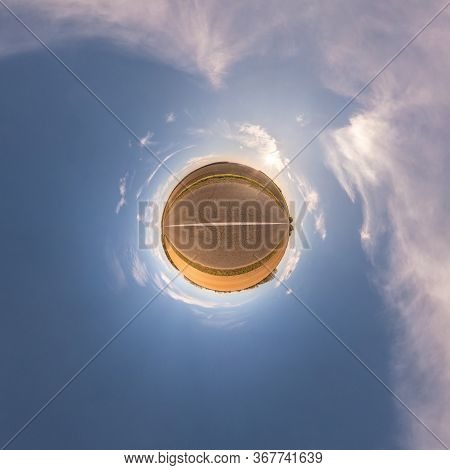 Little Planet Transformation Of Spherical Panorama 360 Degrees. Spherical Abstract Aerial View In Fi