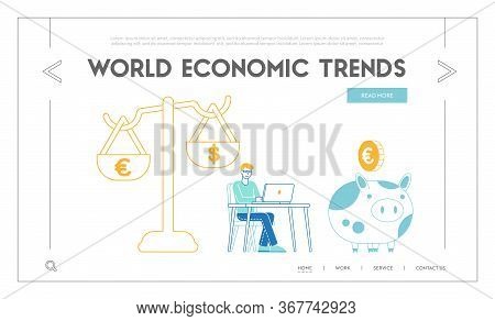 European And American Currency Opposition Landing Page Template. Banking System, Euro And Dollar Sym