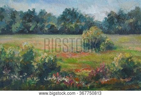 Original Pleinair Oil On Canvas Painting Of Rural Landscape