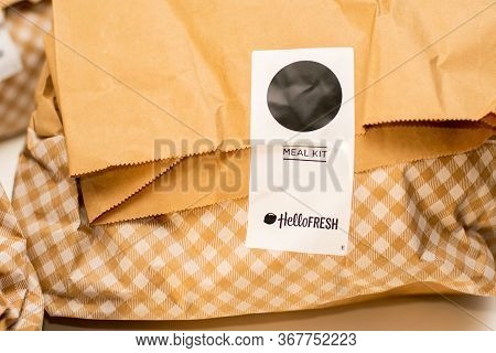 Sydney, Australia 2020-04-25-09 Hello Fresh Meal Kits Packed In Paper Bags