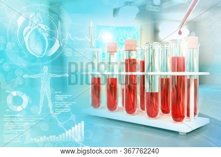 Test Tubes In Chemistry Office - Blood Dna Test For Blood Urea Nitrogen Or Cholesterol, Medical 3d I