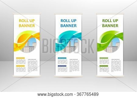Roll Up Vertical Banner, Business Design Template, Vector Illustration