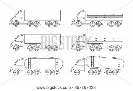 Set Of Vector Truck Icon. Simple Design, An Empty Outline Isolated On A White Background. Design For