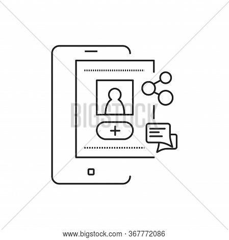 Account Registration Black Line Icon. Social Media Information Sign. Create Blog In Smartphone. Pict