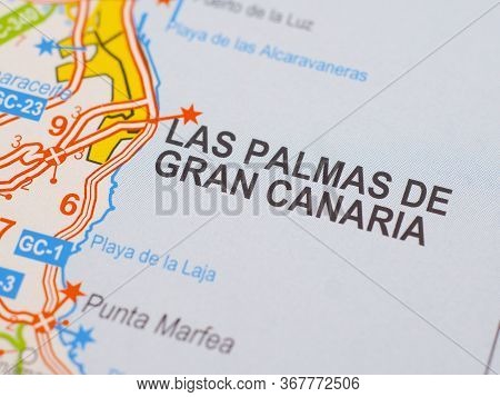 Macro Picture Of The Location On The Map Of The City Of Las Palmas De Gran Canaria In Spain