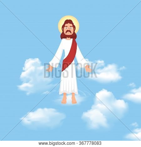 The Ascension Of Jesus Christ With Blue Sky Vector Illustration,ascension Day