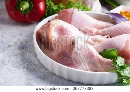 Uncooked Chicken Drumstick With And Turmeric Copy Space