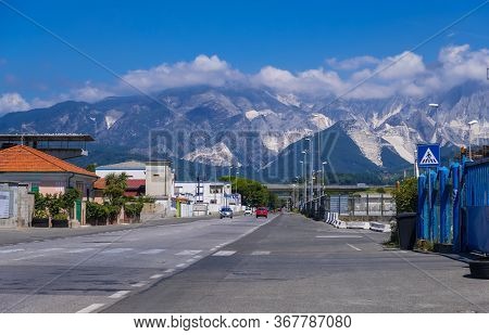 Forte Dei Marmi, Lucca, Italy - August 18, 2019: Apuane Mountains In Forte Dei Marmi, Versilia, Tusc