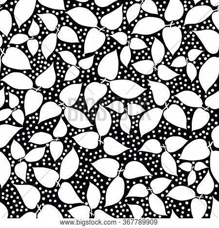 White Leaf Allover Dot Black Background Design