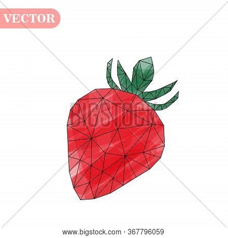 Vector Illustration Of Strawberry In Low Poly Style On White Background. Isolated Picture Of Red Ber