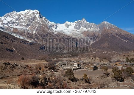 Lho Village In Manaslu Conservation Area In The Nepal Himalaya