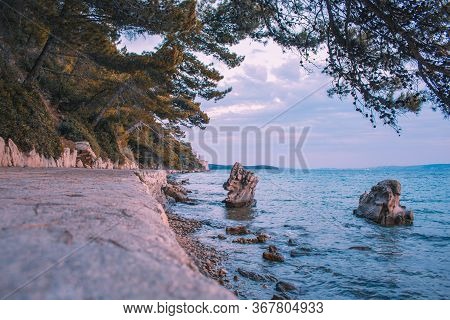 Walkway And Waterfront At Komrcar City Park In Rab Town On Rab Island, Croatia