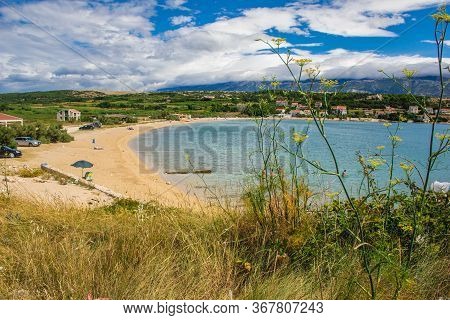 Novalja, Pag Island, Croatia - July 23 2018: Wild Landscape And Beach Near Novalja.