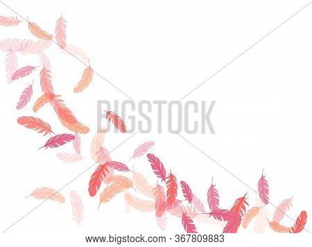 Fashoinable Pink Flamingo Feathers Vector Background. Flying Feather Elements Airy Vector Design. An