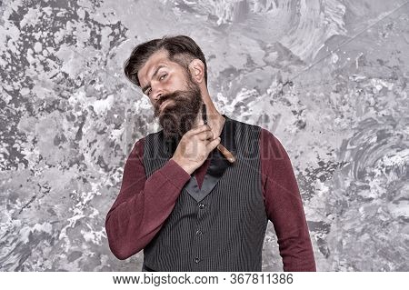 Shaving For Gentlemen. Bearded Man Shave With Razor. Retro Shaving Tool. Vintage Style Shaving. Prof
