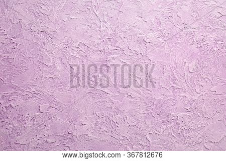 Lacquered Stucco Wall Texture Background In Lilac Color. Decorative And Stucco In The Loft Style.