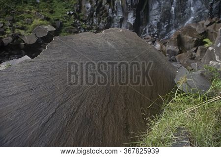Urubici, Santa Catarina, Brazil - May 21, 2020: Huge Rock Beside The Avencal Waterfall In The Serra 