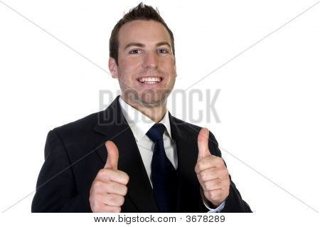junge happy Businesssman und Ergebnis thumbsup