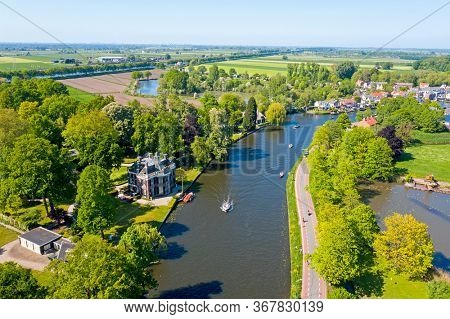 Aerial at the river Vecht near the village Nieuwersluis in the Netherlands