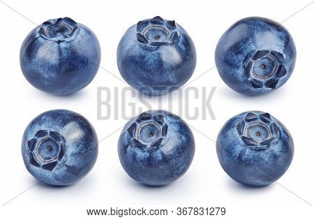 Set Of Fresh Blueberries Isolated On White Background. Collection Of Raw Bluberry.