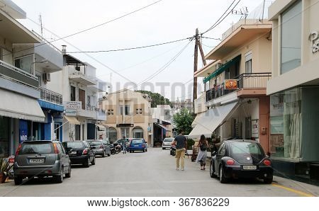 Afandou, Rhodes, Greece - May 20, 2020: Street In The Village Of Afandou, Rhodes, Greece