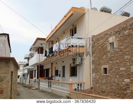Afandou, Rhodes, Greece - May 20, 2020: Street In The Village Of Afandou, Rhodes, Greece