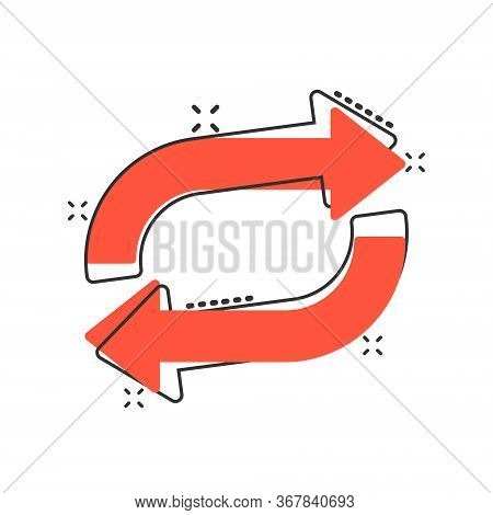 Arrow Rotation Icon In Comic Style. Sync Action Cartoon Vector Illustration On White Isolated Backgr