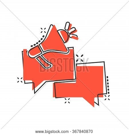 Speech Bubble With Megaphone Icon In Comic Style. Dialogue Box Cartoon Vector Illustration On White 