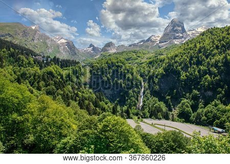 A Panorama Of The Village Of Gourette In The French Pyrenees.
