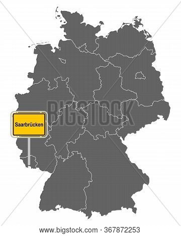 Detailed And Accurate Illustration Of Map Of Germany With Road Sign Of Saarbr
