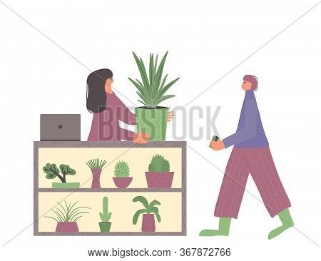 Indoor Plants Shop. Sale Of Potted House Plants. Seller Houseplants Packaging Houseplant For Her Cli
