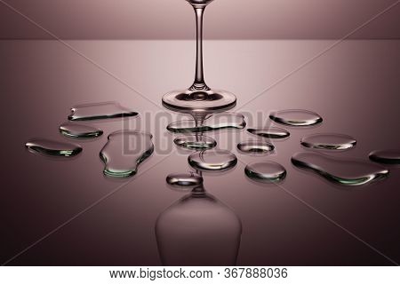 Empty Wine Glasses On A Clean Gradient Background. Empty Drinking Transparent Wine Glasses