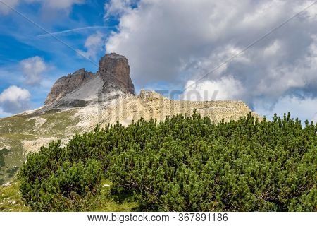 View From The Tre Cime Di Lavaredo, The Three Peaks Of Lavaredo, In The Sexten Dolomites Of Northeas
