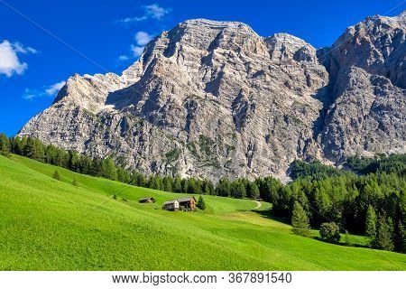 Western Face Of Sasso Di Santa Croce In Eastern Dolomites, Overlooking Badia Valley, The Vertical Wa