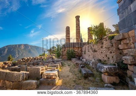 Historical Greek Ancient Ruins - The Temple of Apollo in Delphi, Greece, European travel