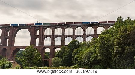 World Largest Railway Viaduct Named Goltzschtalbrucke With Trains Near Netzschkau Towen In Germany