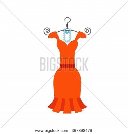 Icon Of Little Orange Dress With Pearl Beads On Hanger. Evening Dress, Womens Fashion, Haute Couture