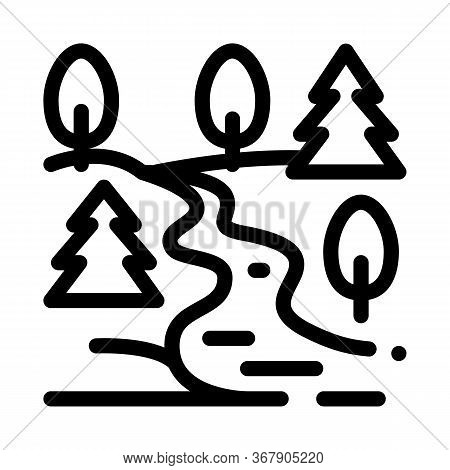 Flowing River Among Different Types Of Trees Icon Vector. Flowing River Among Different Types Of Tre