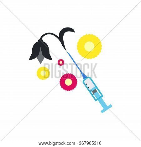 Icon Of Syringe With Black Slack Flower. Drug, Death, Addiction. Narcotic Concept. Can Be Used For T