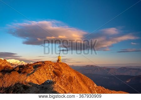 Sunset At The Cuarnan Peak, Friuli-venezia Giulia Region, In A Freezing Winter Day