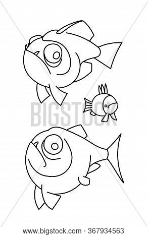 Set Of Piranha Fishes With Fangs, River Predators, Icon, Logo Or Emblem, Vector Illustration With Bl