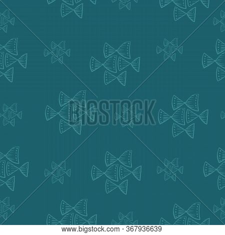 Seamless Abstract Blue Green Teal Vector Repeat Pattern With Hand Drawn Doodle Shapes.
