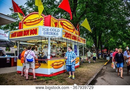 Falcon Heights, Minnesota - August 24, 2018: The Famous About A Footlong Hot Dog Food Booth At The M